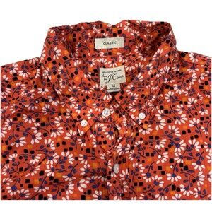 J Crew Shirt Mens M Orange Floral Flower Print Classic Fit Button Down